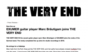ENGLISH: Exumer guitarist Marc Bräutigam joins The Very End - press release