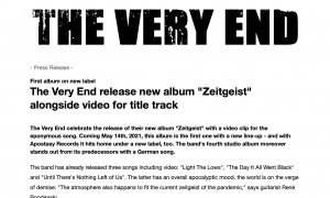 ENGLISH: The Very End release new album "Zeitgeist" alongside video for title track - Press Release (PDF)
